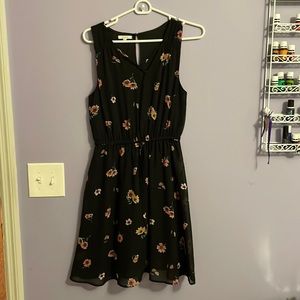 Black summer dress w/ pink and gold flowers